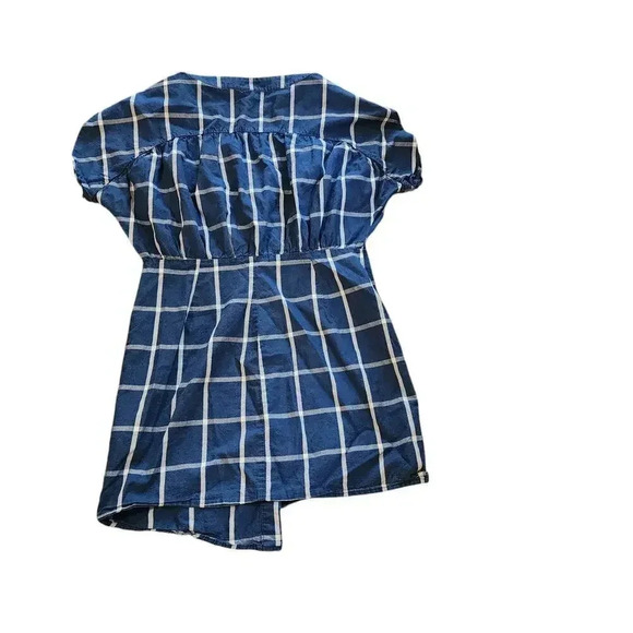 Zara TRF Women's Size M Blue Plaid Button Up Shirtdress Uneven Hem - Picture 2 of 8